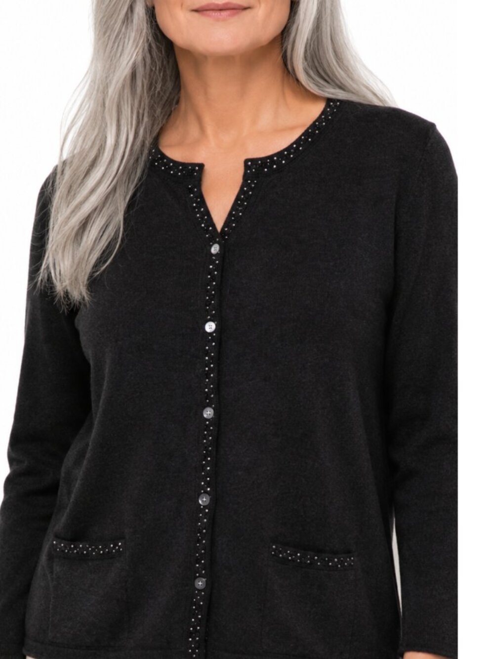 STRAND Merino Wool Blend Cardigan with Tiny Sea Beads